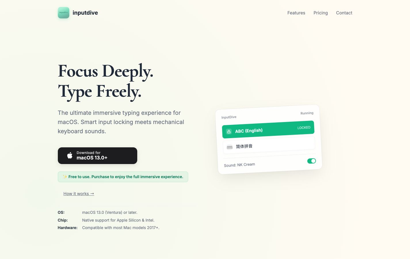 InputDive 产品主页预览